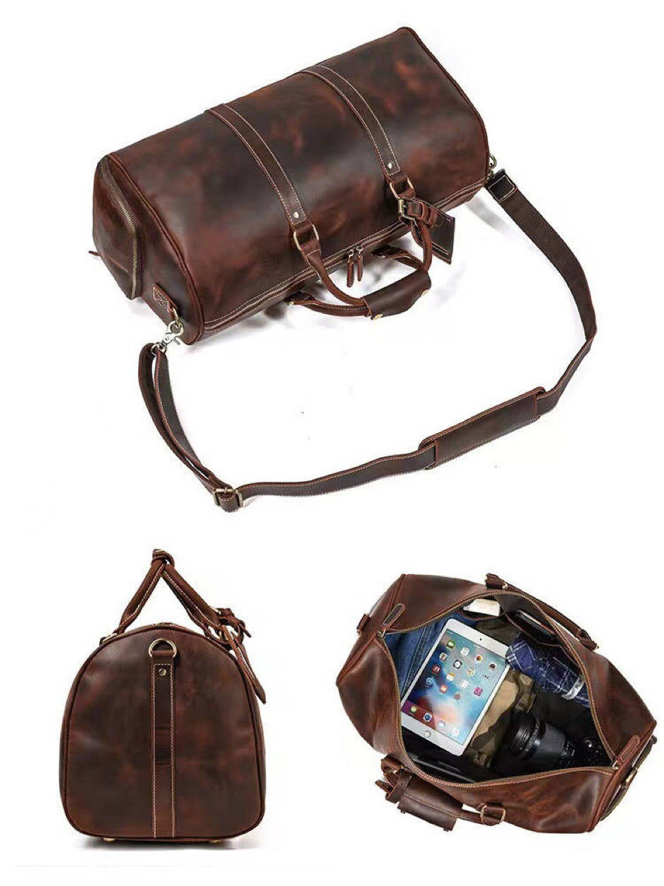 Vintage Crazy Horse Genuine Leather Weekend Carry On Bag