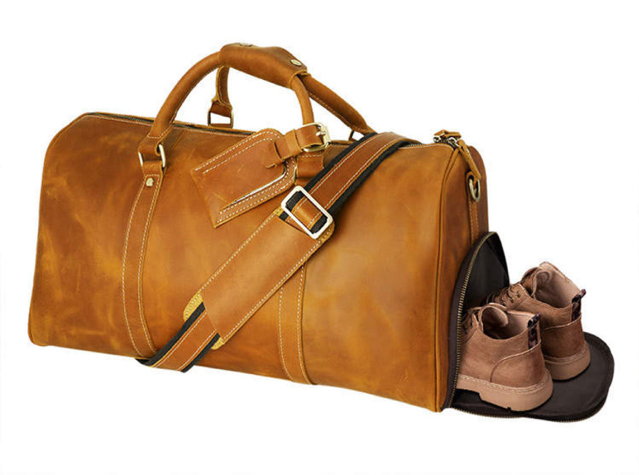 Vintage Crazy Horse Genuine Leather Weekend Carry On Bag